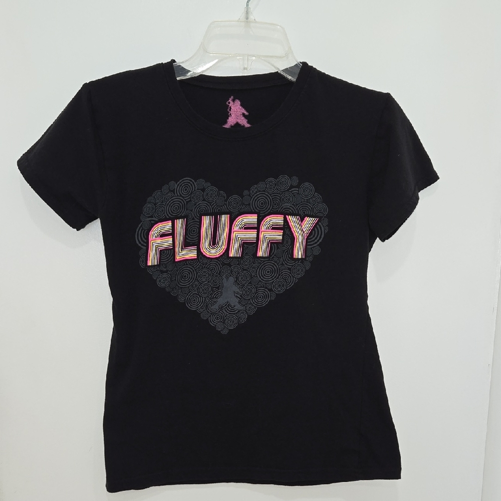 Fluffy Black Heart Graphic Short Sleeve Tee